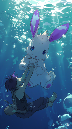 Floating Pokémon Rabbit with Anime Boy Underwater