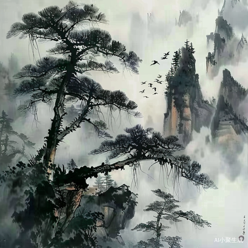 张大千所画的高清4K中式山水泼墨作品