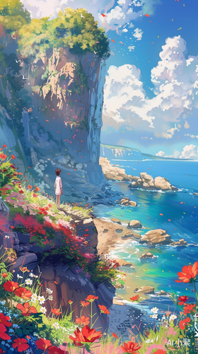 Romantic and Beautiful Seascape with Japanese Manga Style