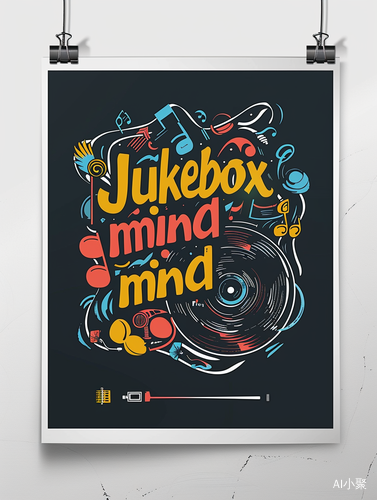 Groovy vintage poster with colorful JUKEBOX MIND