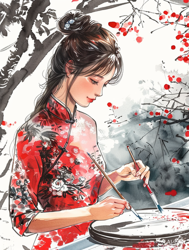 婉约美少女：旗袍下的国画艺术之花