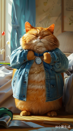 橘猫疲惫拟人：皮克斯风格写实胖胖瞌睡