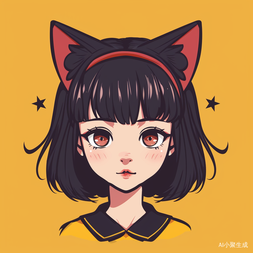 简约纯色猫耳人形态卡通版带发带吉祥物