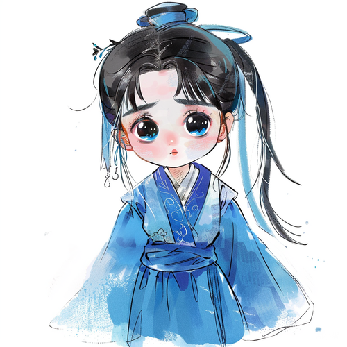 Little Girl: Classical and Exquisite Blue Hanfu with 9 Chibi Postures and Expressions