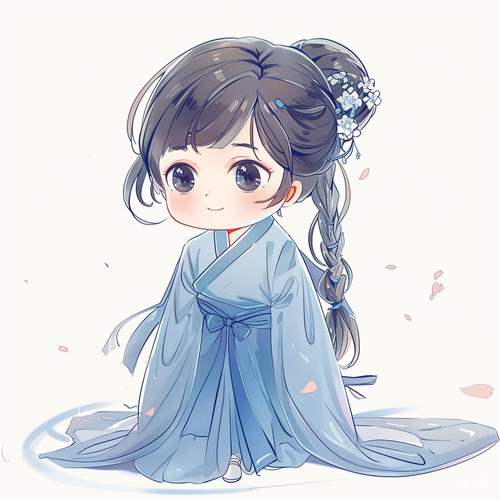 Little Girl: Classical and Exquisite Blue Hanfu with 9 Chibi Postures and Expressions