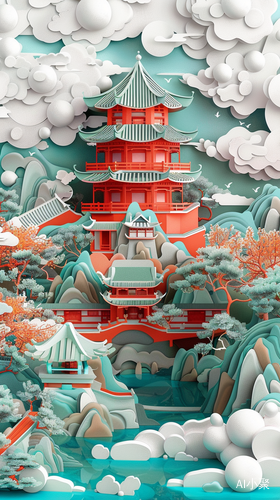 Traditional Chinese Architecture and Oriental Landscape Painting: A Dreamy and Romantic 4K Trending Artstation Masterpiece