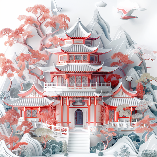 Traditional Chinese Architecture meets Oriental Landscape Painting: A Dreamy 4K Romantic Trending Artstation