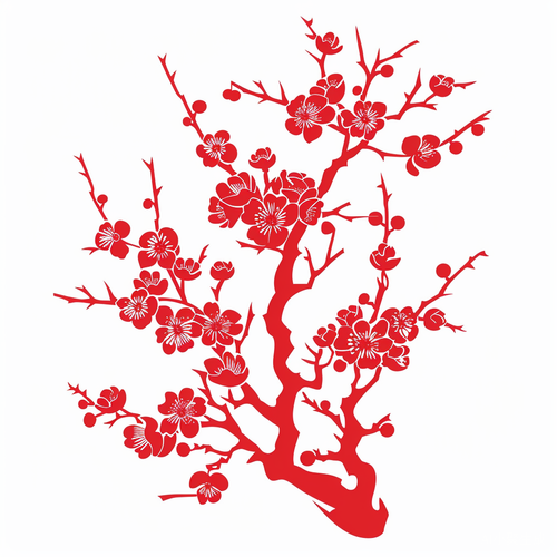 极简中国剪纸梅花平面矢量剪影
