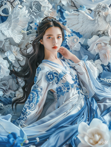 Delicate Beauty in Chinese Dress and Floral Surroundings