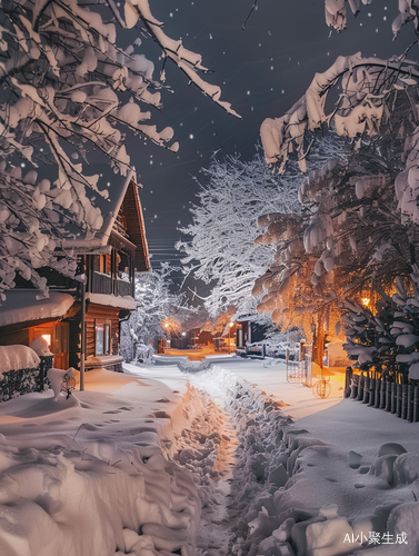 冬夜村庄史诗般的雪景