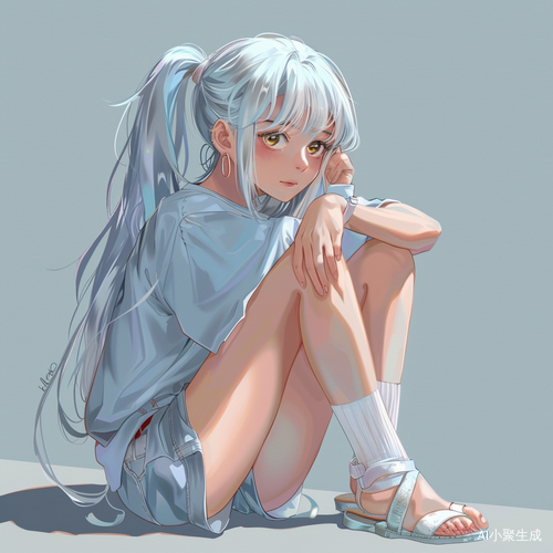 蓝银色头发的日式温柔美少女