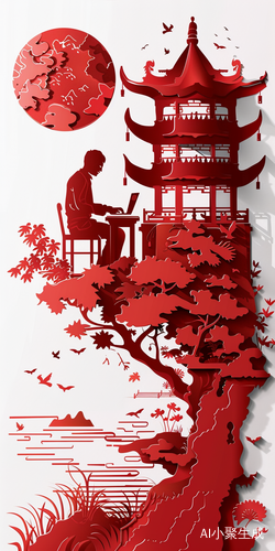 中国剪纸中夸张的程序员矢量剪影
