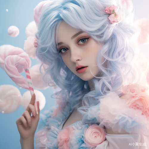 多云浪漫的糖果色蓝发女孩