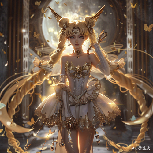 美少女战士水兵月的唯美金色华丽姿势