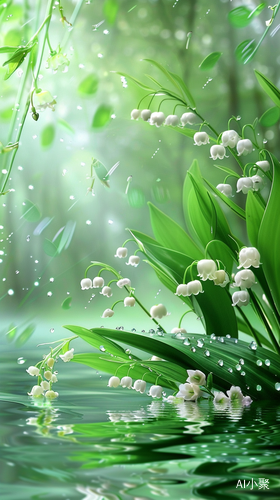 100 light red transparent lily of the valley flowers on the grass