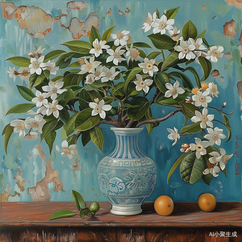 综合材料画茉莉油画50×60cm