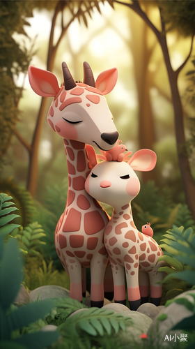 Cute Giraffe and Zebra in a Gentle Forest