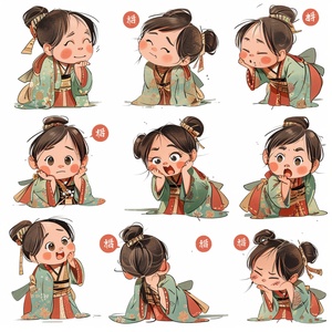 Nine,poses,and,expressions,happy,angled,sadcra cking,cut,expected,disappointed,overspeechnes s,shy,aso,cute,Little girl in Hanfu,Super,Obesity,full,body,white, background,multiple,poses,and,expressions,KeithHarlem'sgraffiti,style,sharp,illustrations,boldlines,andsolid,colors,simple,details,Minimalism,line,artsticker,art,simple,lines,s,750