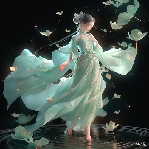 Dreamy Cyan Hanfu Portrait in Ultra-High Definition