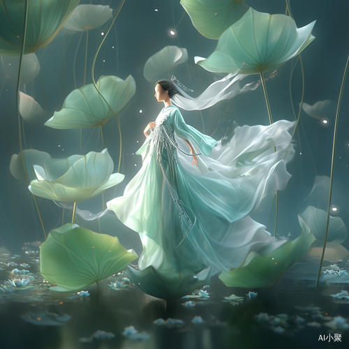 Dreamy Cyan Hanfu Portrait in Ultra-High Definition