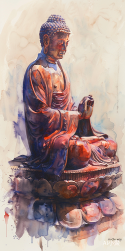 Watercolor Brushwork: Depicting the Serene Essence of Buddha