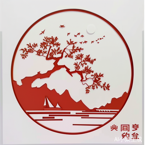 红色剪纸，极简中国风