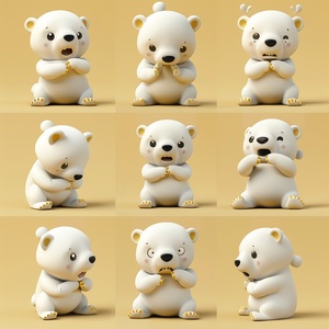 Nine Pictures: Gray Polar Bear in Various Expressions and Postures