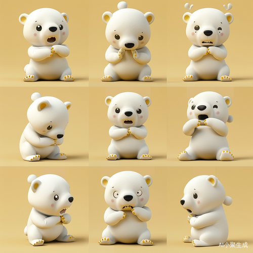 Nine Pictures: Gray Polar Bear in Various Expressions and Postures