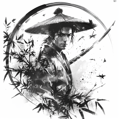 中国水墨画风格下的英俊帅哥