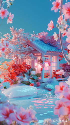 3D立体冰材质家居玩具-花朵覆盖的未来概念设计