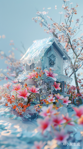 3D立体冰材质家居玩具-花朵覆盖的未来概念设计