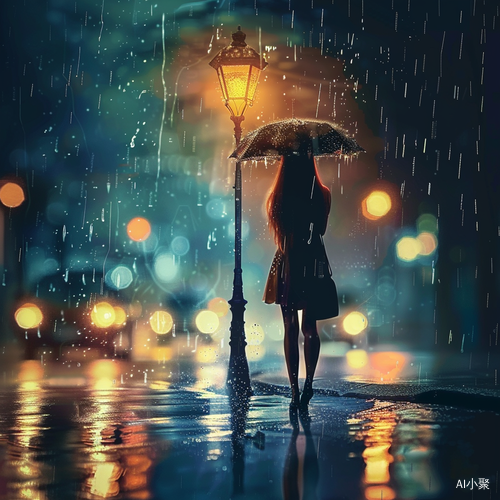 雨中独行，深夜孤影