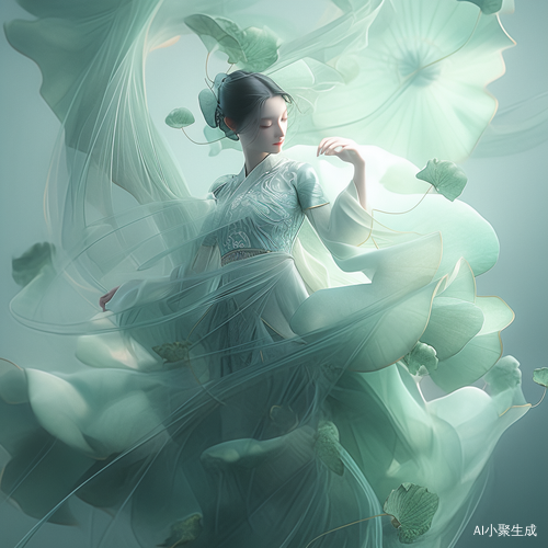 Surreal Dream: Delicate Cyan Hanfu Pose in Ultra-High Definition 16K Photo