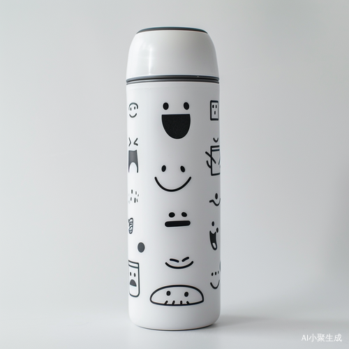 Anthropomorphic Thermos Cup with Emoticons and Keith Haring Style Illustrations