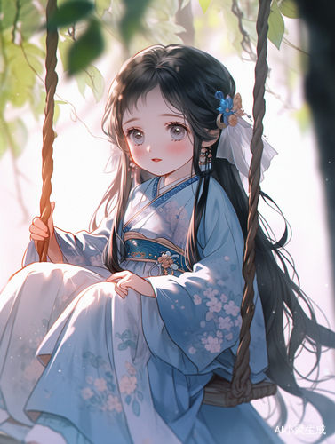 优雅超高清Q版小女孩坐树穿汉服