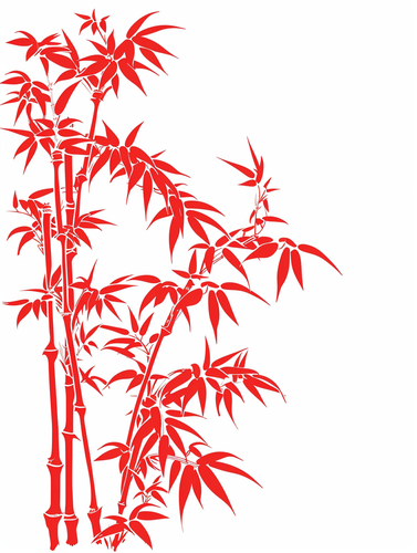 中国剪纸：简约竹红色矢量剪影