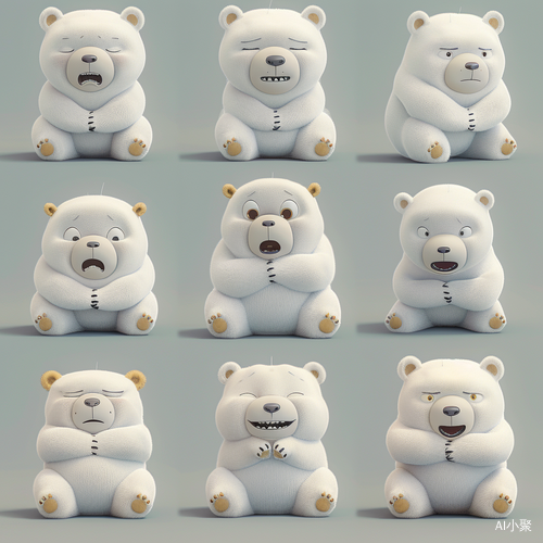 Gray Lovely Polar Bear with Expressive Postures and Soft Colors