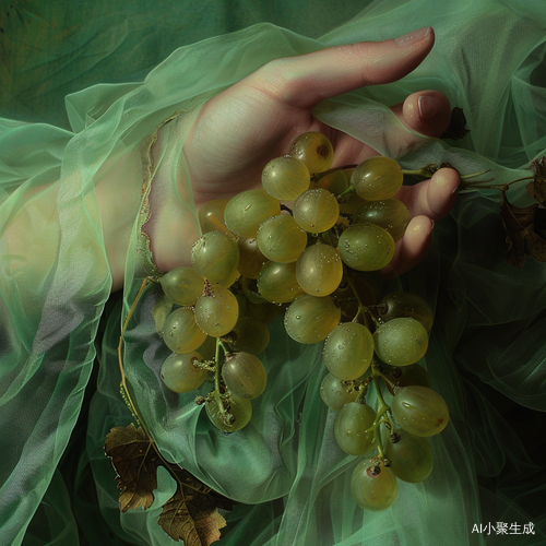 绿色纱衣中的晶莹剔透的水晶葡萄