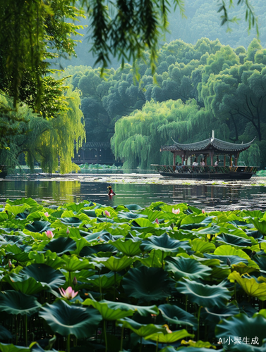 夏日之美：六月西湖荷花翠绿绚烂清凉