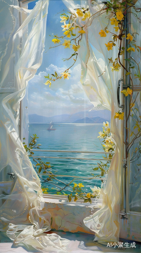 Delicate Seascape Window: A Romantic Painting by Yanjun Cheng