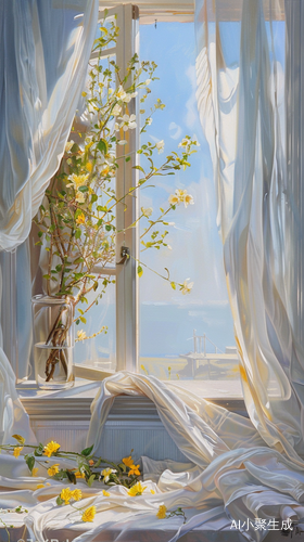 Delicate Seascape Window: A Romantic Painting by Yanjun Cheng