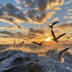 flock of 海鸥 flying over the ocean at sunset, 海鸥, 日落时分, 拍摄于 2 0 2 0, 在黄金时段拍摄, 使用 iphone 1 3 pro 拍摄 max, 日落时分, 在美丽的日落, 它在暴风雨中飞行, 天气摄影, 使用 iphone 1 3 pro 拍摄, 使用 iphone 1 3 pro 拍摄, 作者：伊利亚·奥斯特鲁霍夫