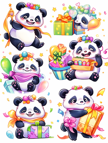 可爱的熊猫生日贴纸包