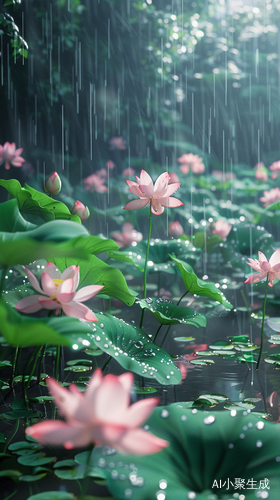 Tranquil and Beautiful: A Pink Lotus Pond in Anime-inspired 8K