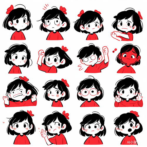 Cute Little Girl: Expressive Anthropomorphic Line Drawing