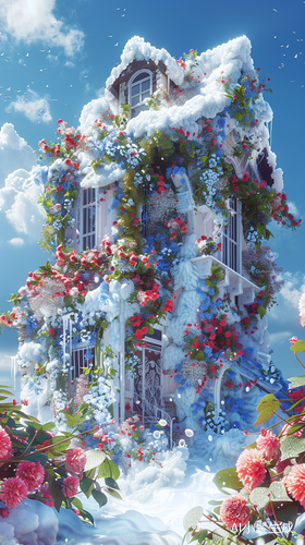 3D Stereoscopic Ice Material Interior Light Blue House