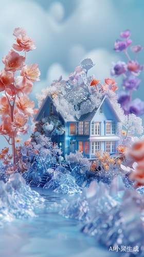 3D Stereoscopic Ice Material Interior Light Blue House