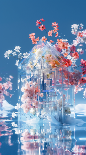 3D Stereoscopic Ice Material Interior Light Blue House