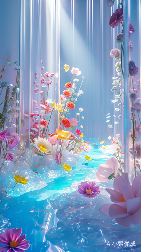 3D Stereoscopic Ice Material Interior Light Blue House