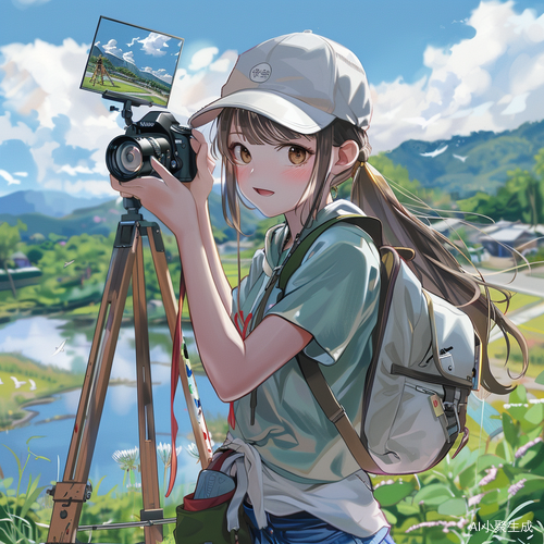 阳光下的女孩与小河